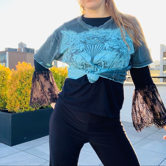 HELIX Tattoo Scull Heart Crown Graphic 3D Patch Shirt L - Picture 6 of 16